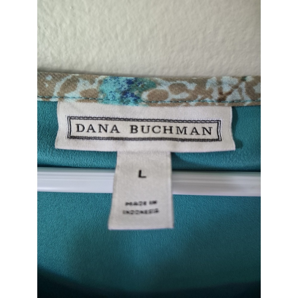 Dana Buchman Women's Short Sleeve Double‎ Layer Top Aqua/Black Round Neck Size L - Picture 4 of 7